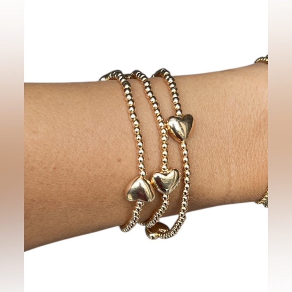 NWT!! Gold Stack Beaded Heart Bracelets